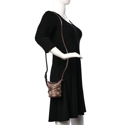 Alexander McQueen Metallic Calfskin Crystal Curve Bucket Bag Rose Gold 3 of 8
