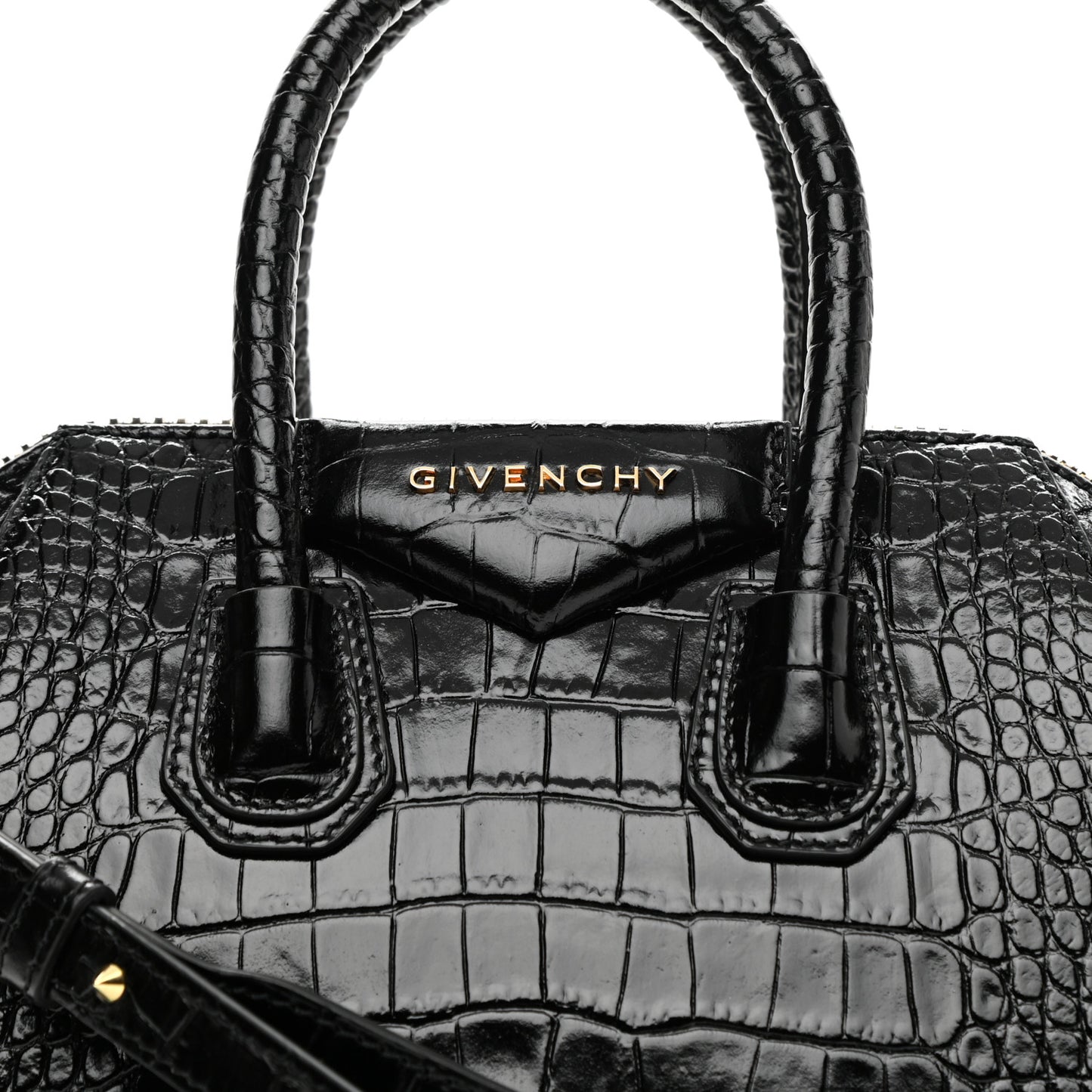 Calfskin Crocodile Embossed Mini Antigona Black