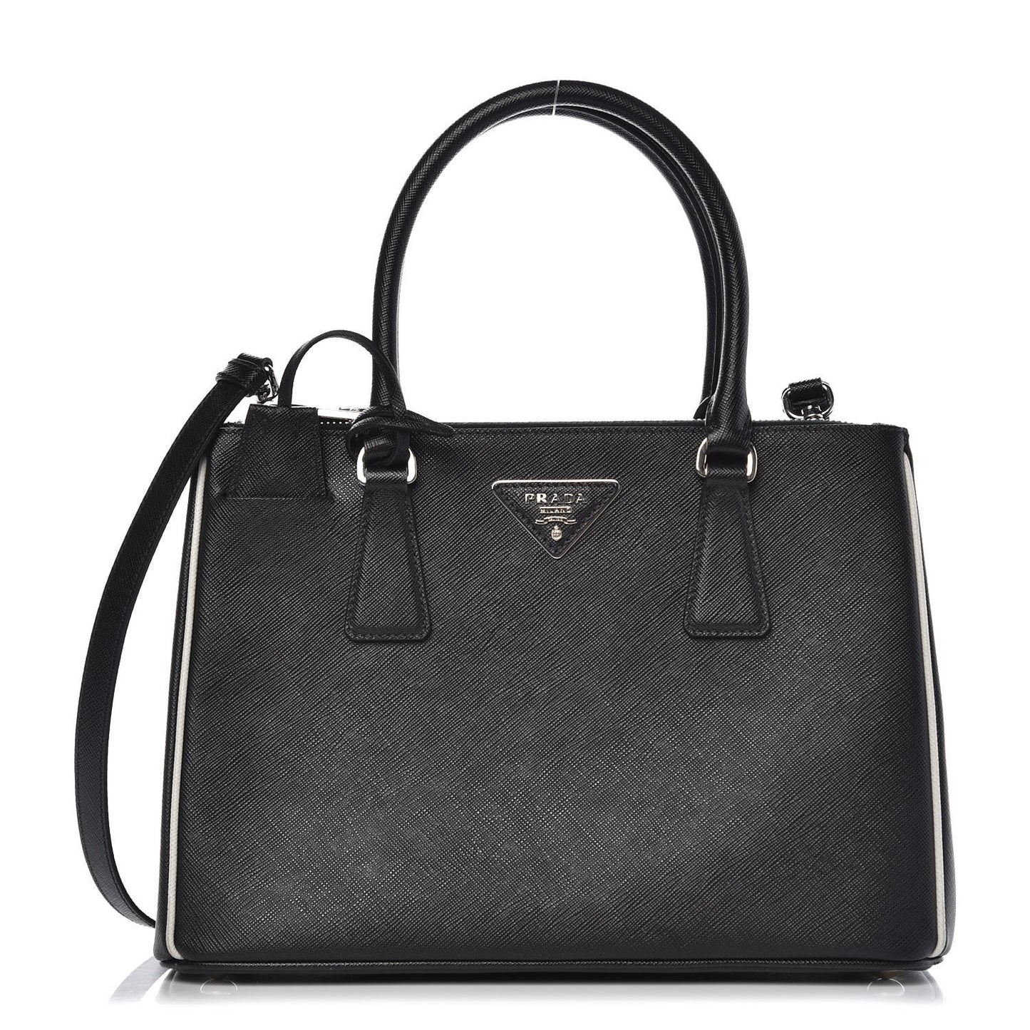 Saffiano Small Galleria Double Zip Tote Black Talco