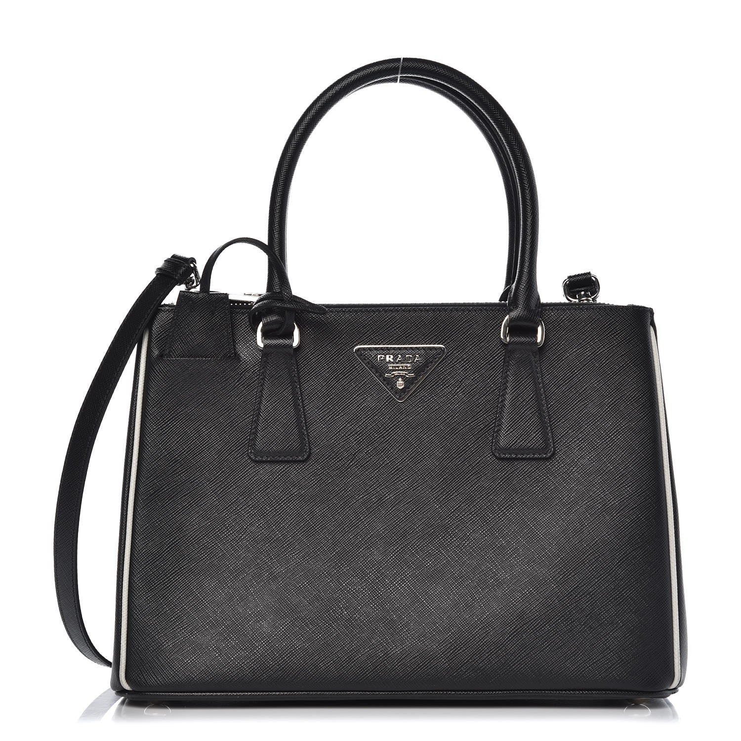 Prada Saffiano Small Galleria Double Zip Tote Black Talco 1 of 6