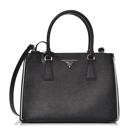 Prada Saffiano Small Galleria Double Zip Tote Black Talco 1 of 6