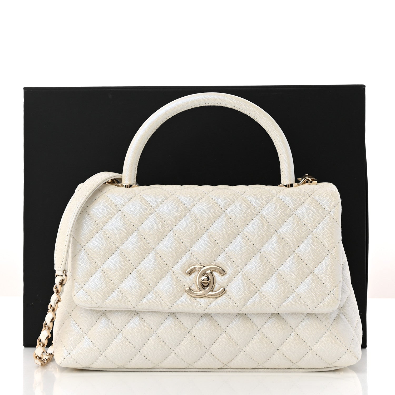 Chanel Iridescent Caviar Quilted Small Coco Handle Flap White 11 of 11