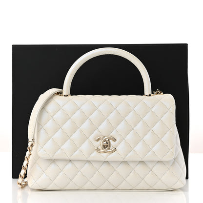Chanel Iridescent Caviar Quilted Small Coco Handle Flap White 11 of 11