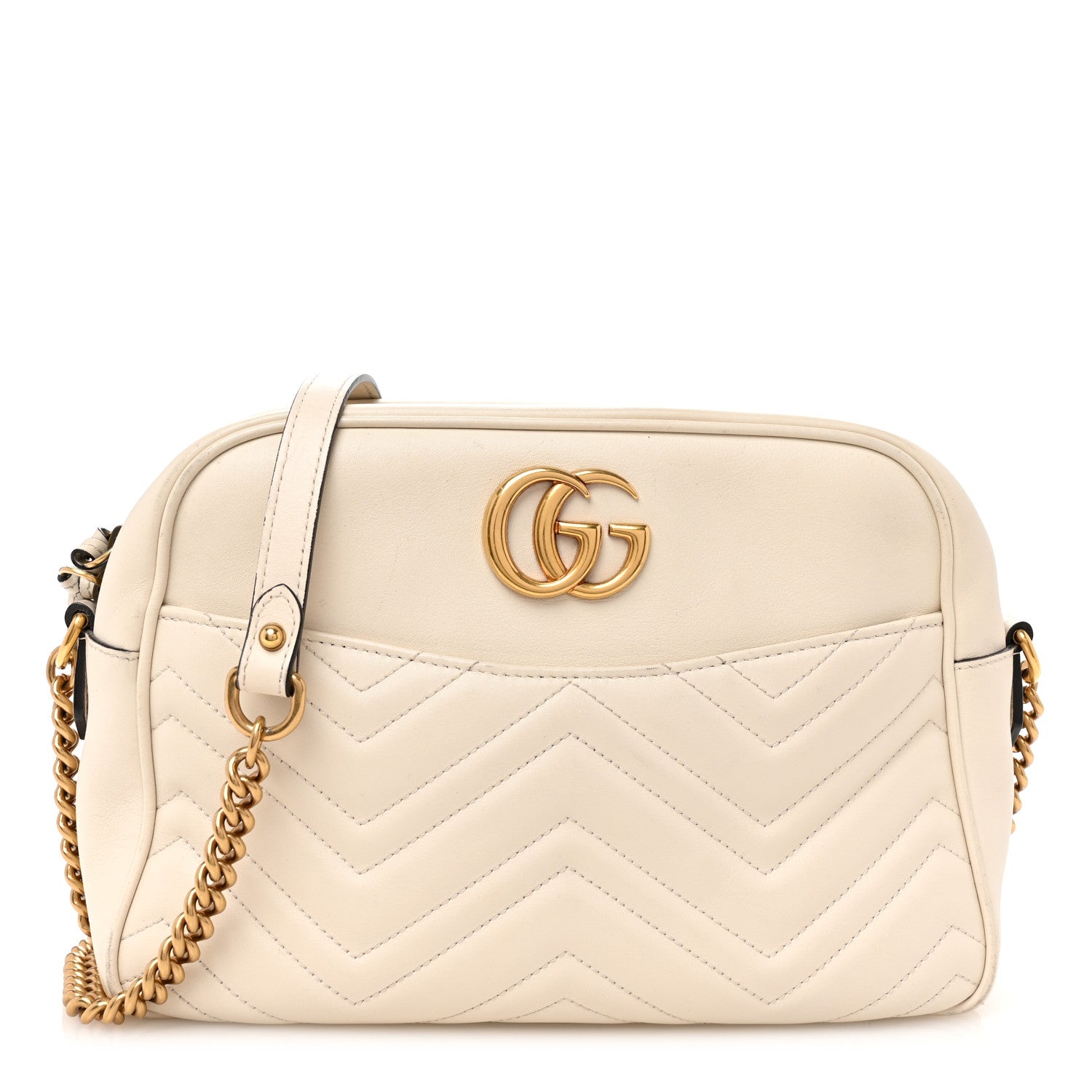 Gucci Calfskin Matelasse Medium GG Marmont Chain Shoulder Bag Mystic White 1 of 12