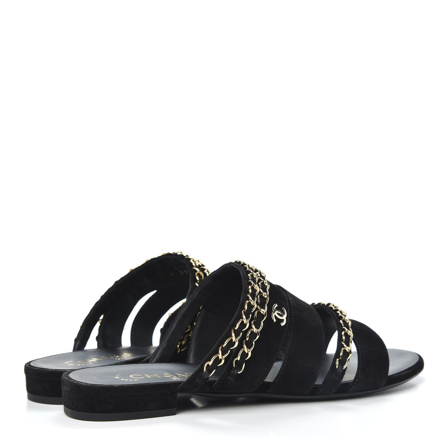 Suede Chain Mule Sandals 40 Black