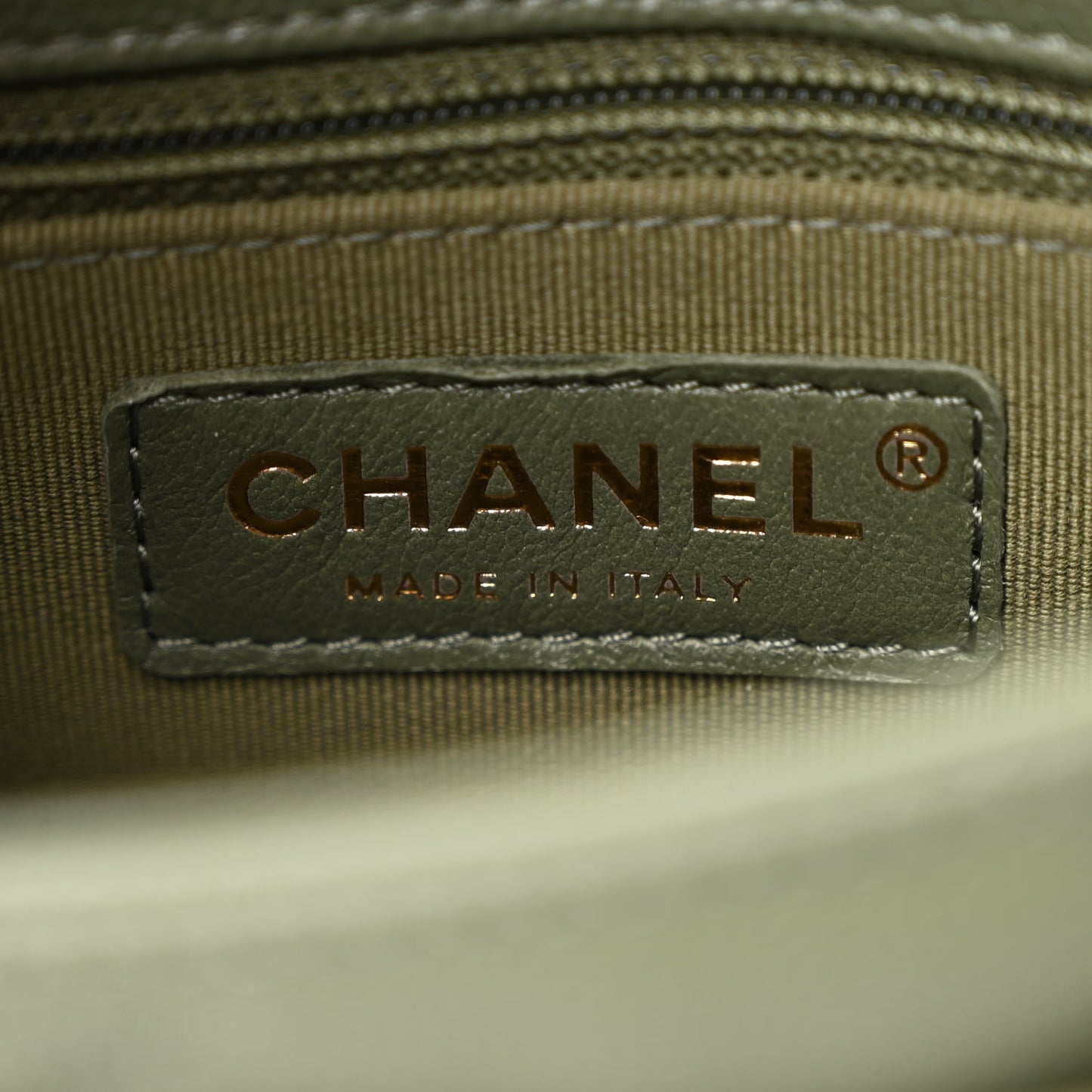 Shiny Caviar Quilted Mini Flap Khaki