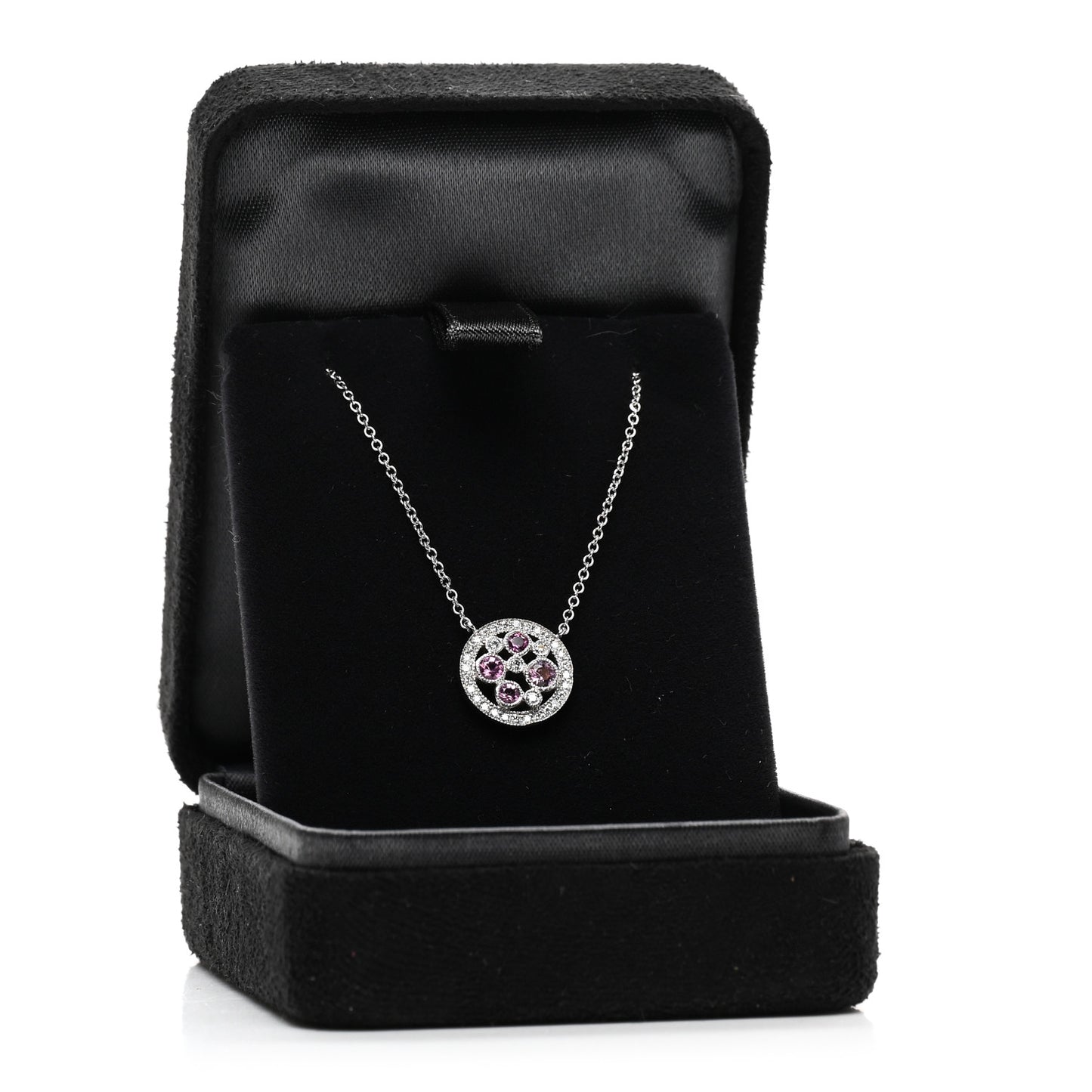 Platinum Diamond Pink Sapphire Cobblestone Pendant Necklace