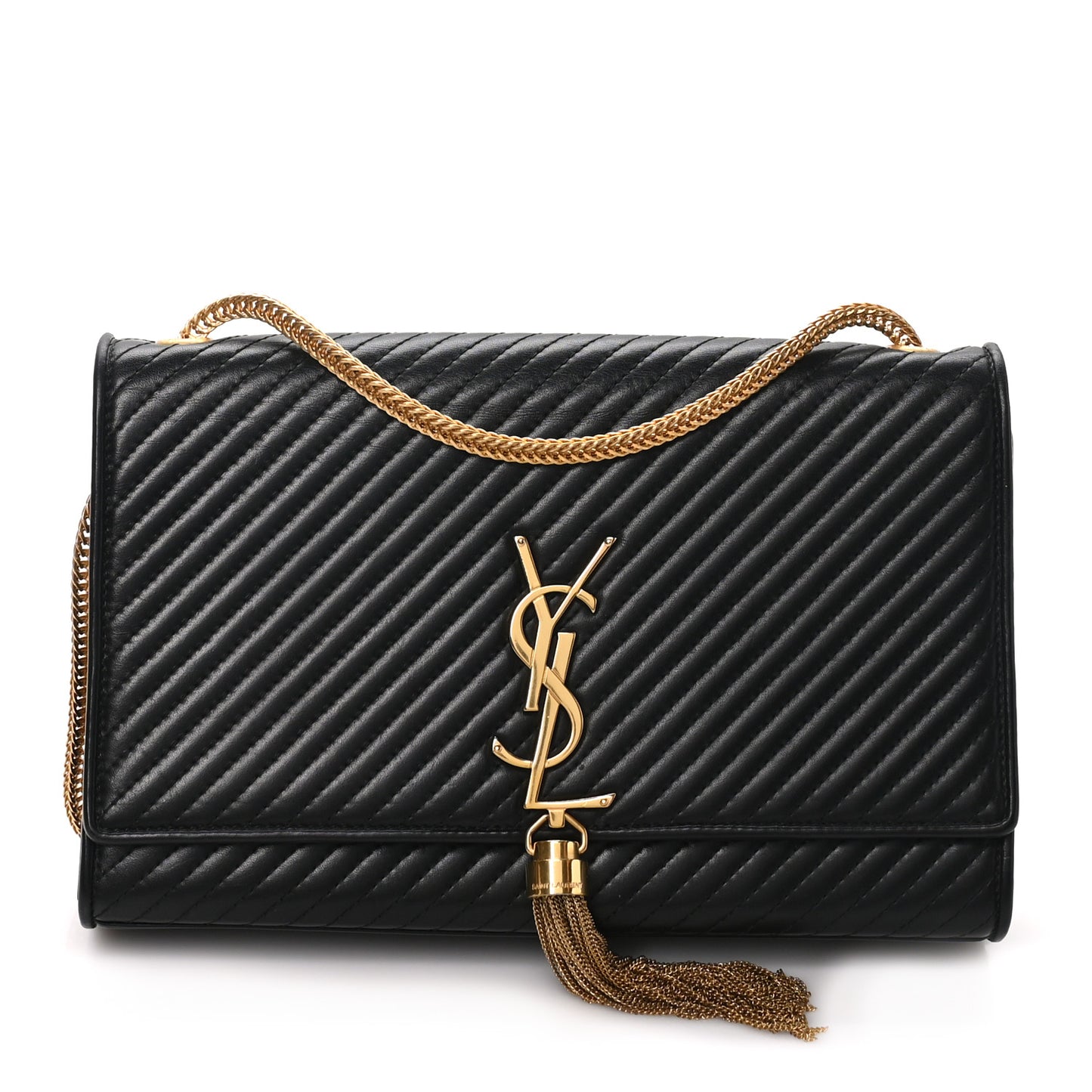 Smooth Calfskin Medium Classic Monogram Kate Tassel Satchel Black