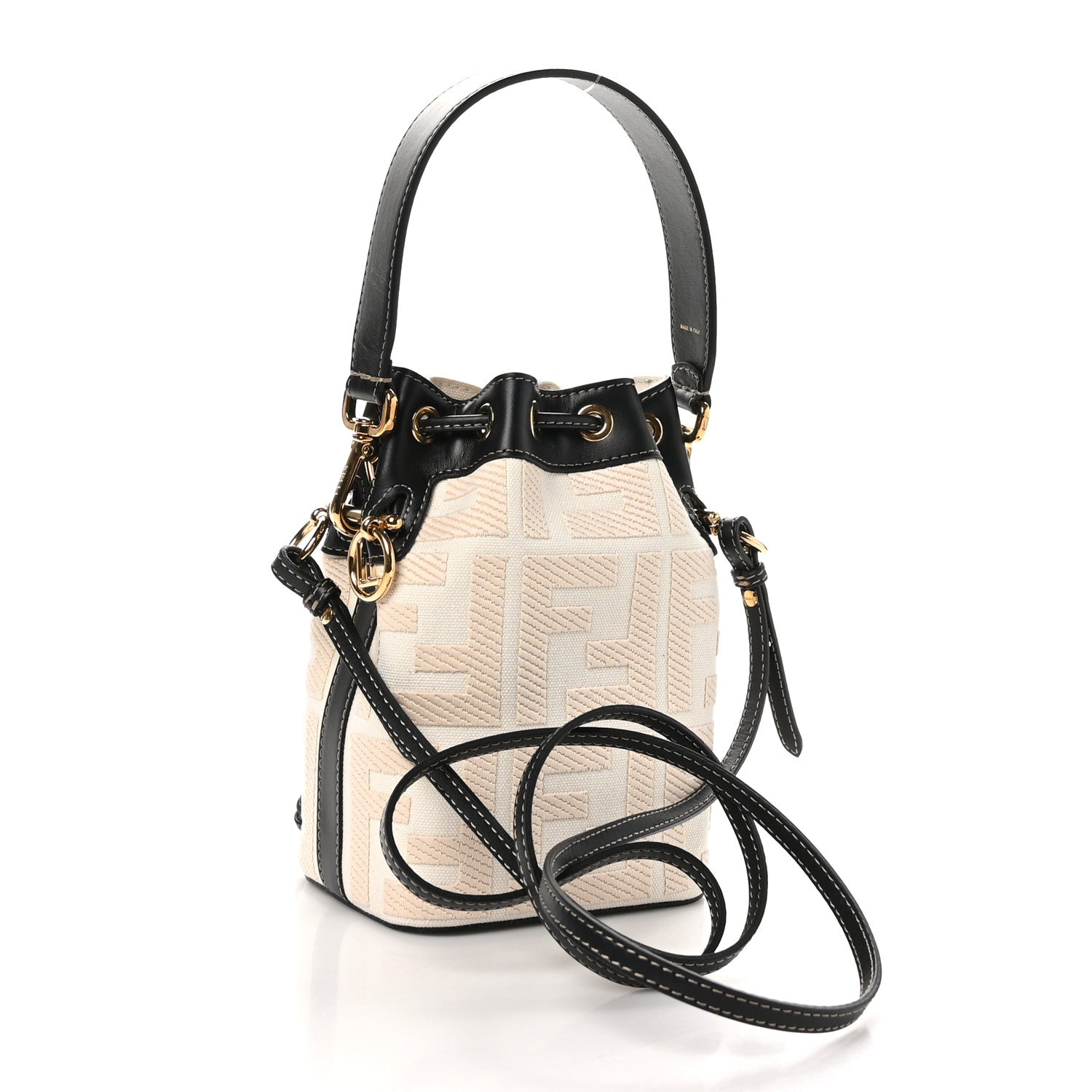 Fendi Canvas Vitello King F is Fendi FF Embroidered Mini Mon Tresor Bucket Bag Grezzo Black 3 of 10