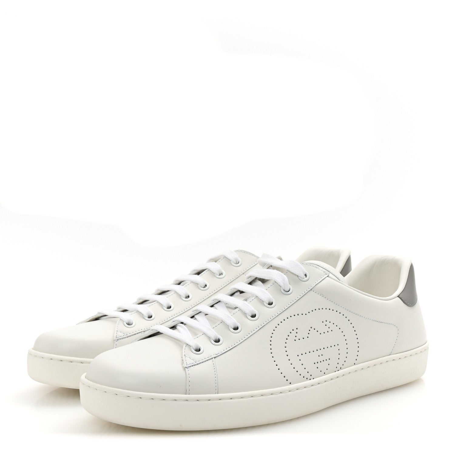 Gucci Calfskin Interlocking G Perforated Mens Ace Sneakers 12 White Grey Sky 4 of 10