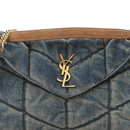 Saint Laurent Denim Quilted Small Loulou Puffer Monogram Chain Satchel Blue Cinnamon 8 of 12