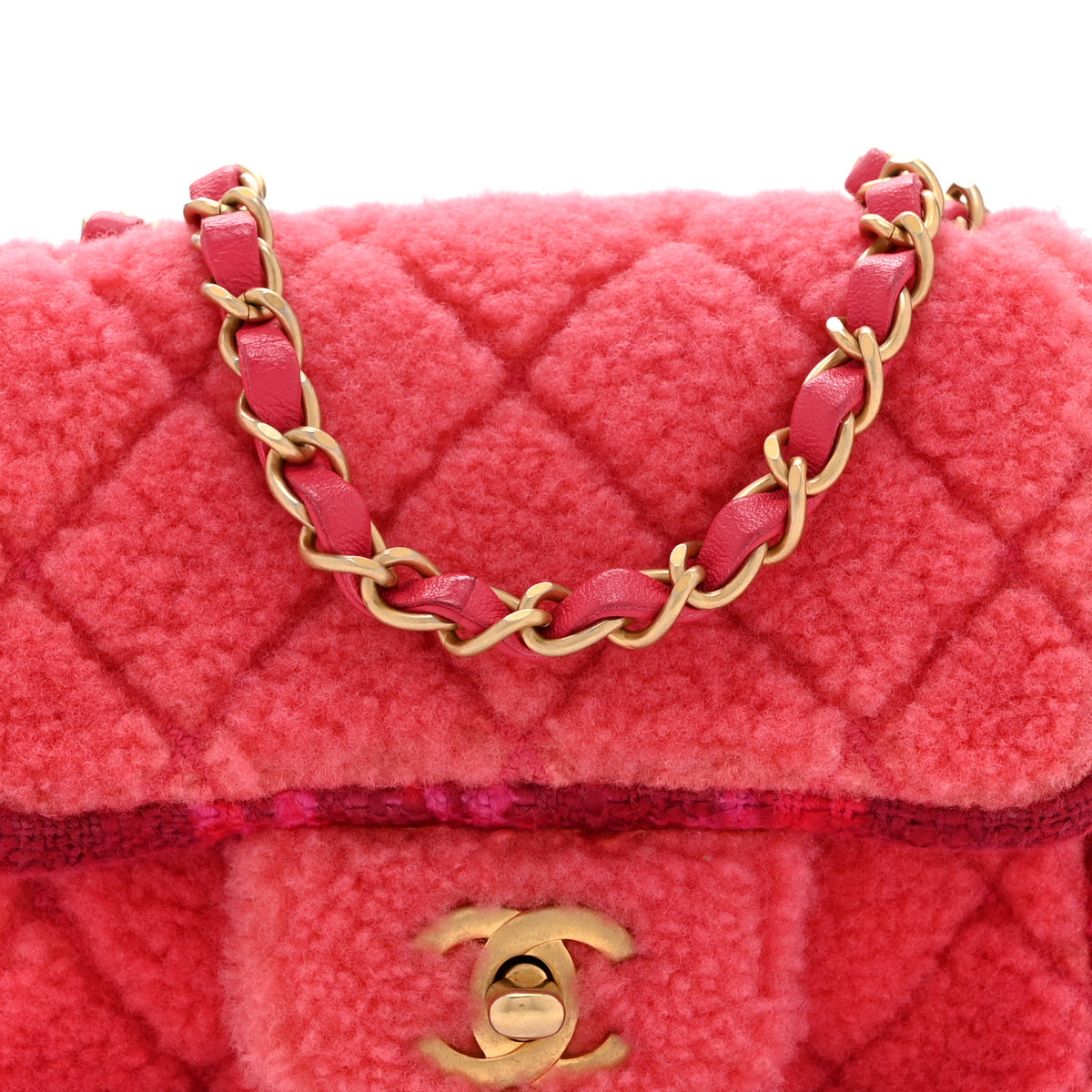 Chanel Shearling Tweed Quilted Mini Square Flap Bag Pink 8 of 10