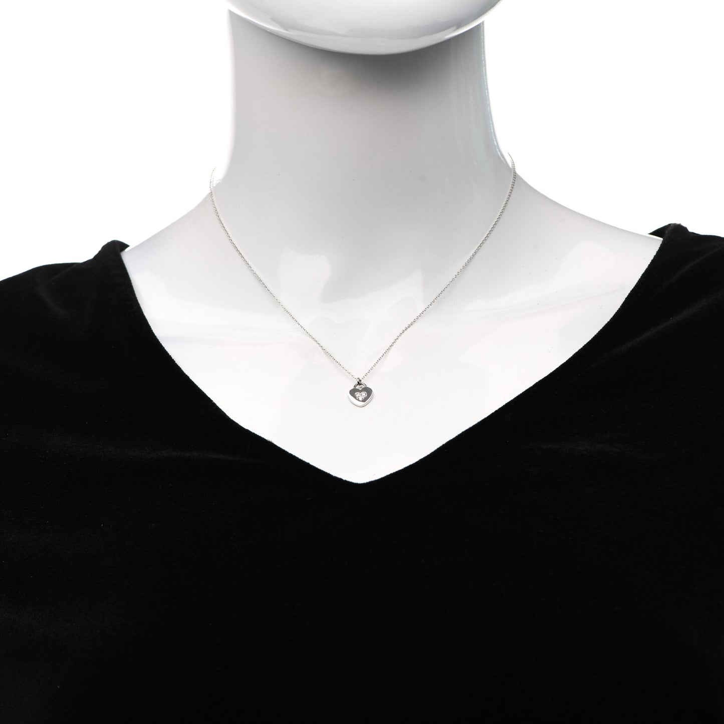 18K White Gold Diamond Heart Lock Pendant Necklace