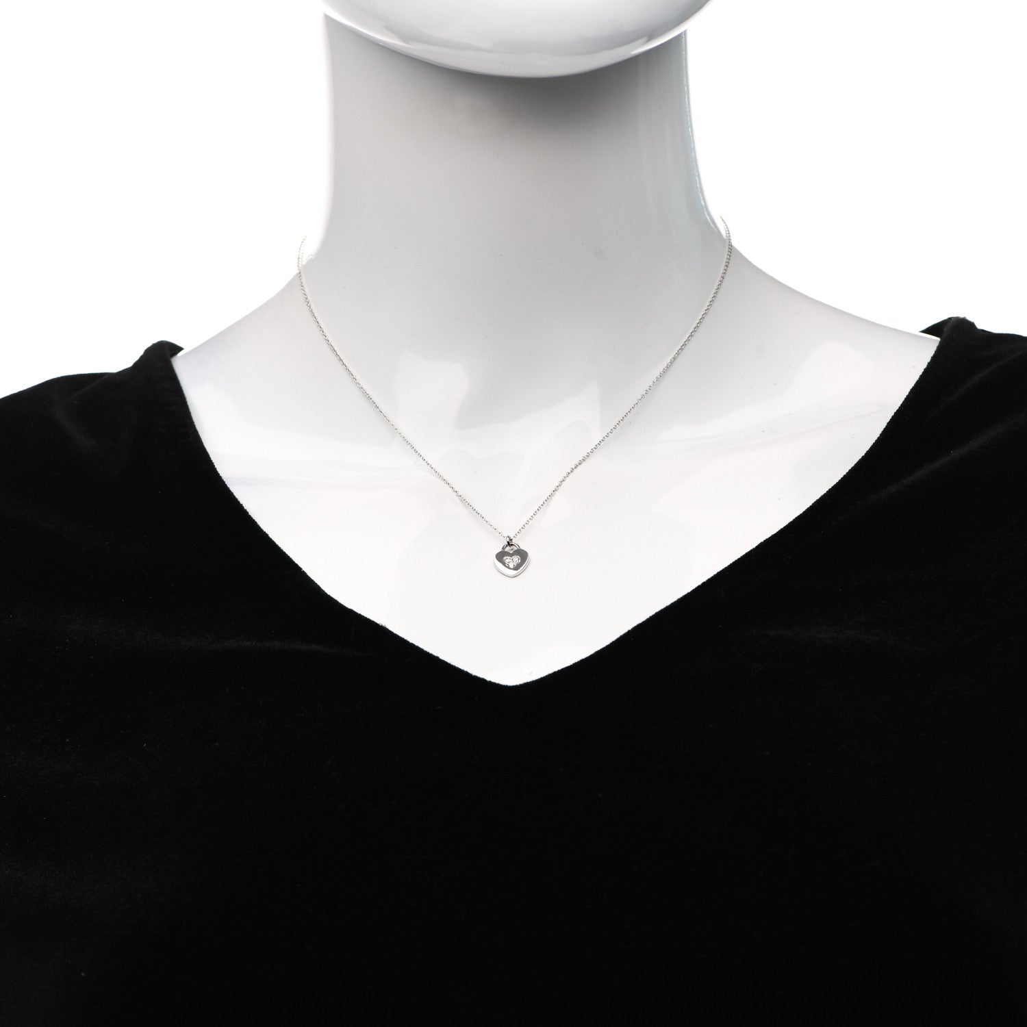 Tiffany 18K White Gold Diamond Heart Lock Pendant Necklace 2 of 6