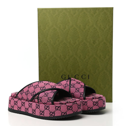 Gucci Monogram Multicolor Criss Cross Platform Slide Sandals 39 Pink Blue 9 of 9