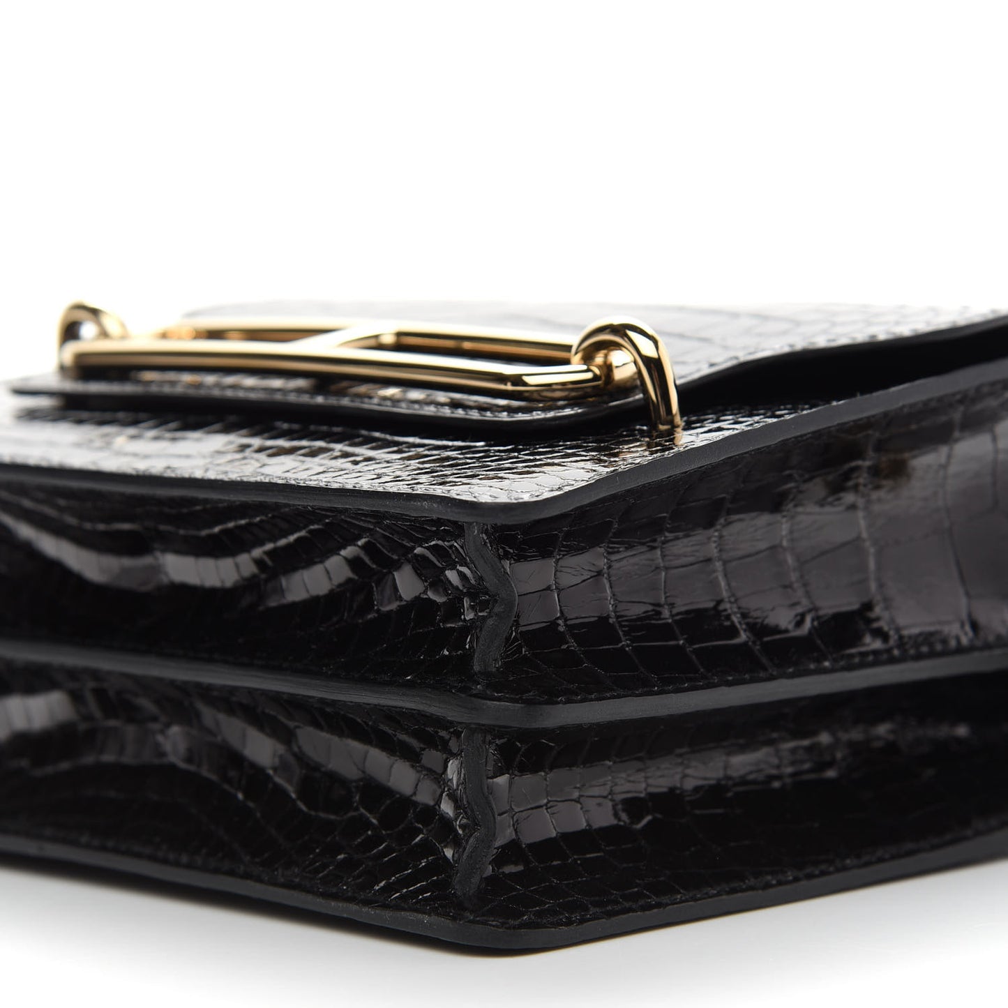 Shiny Alligator Mini Sac Roulis Black
