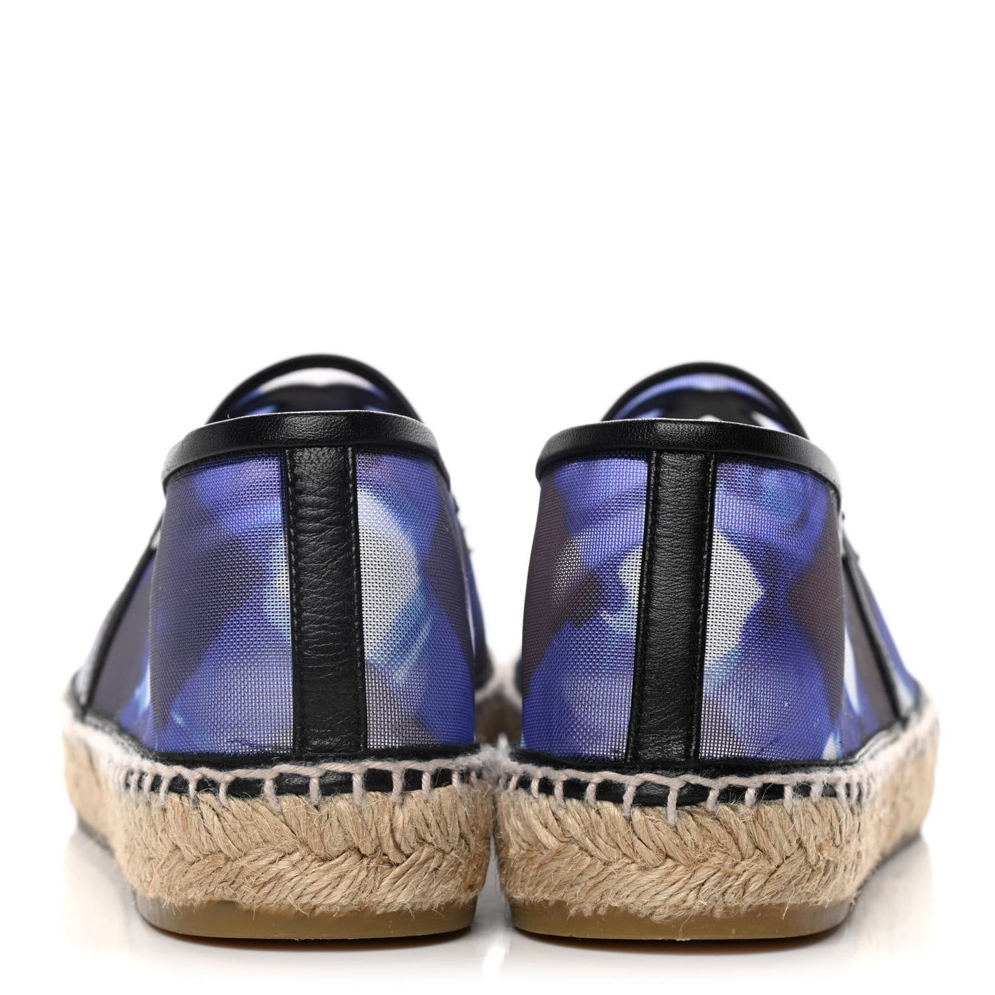 Mesh Lambskin Check Print CC Espadrilles 41 Blue Black White