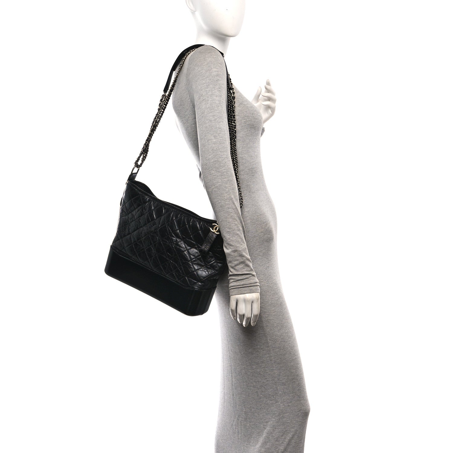 Chanel Aged Calfskin Quilted Large Gabrielle Hobo Black 2 of 10