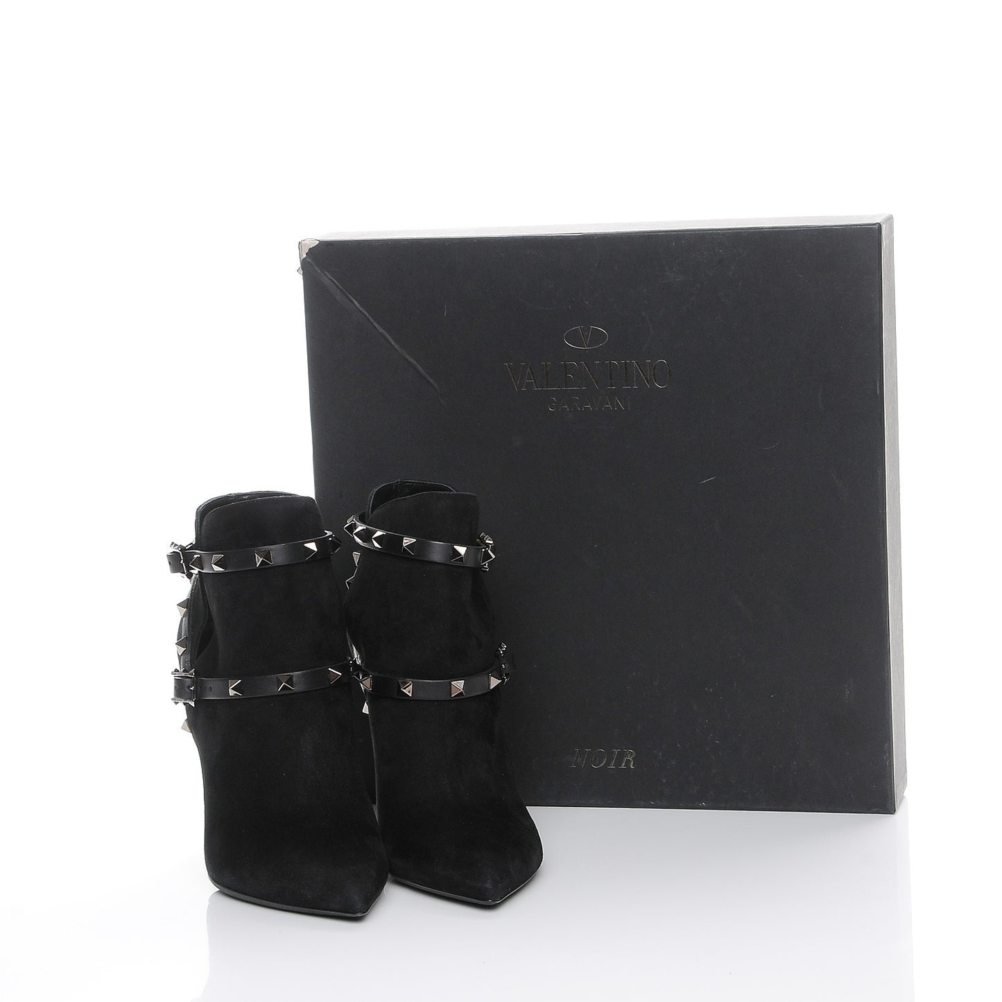 Suede Rockstud Double Buckle 100mm Ankle Boots 38 Black