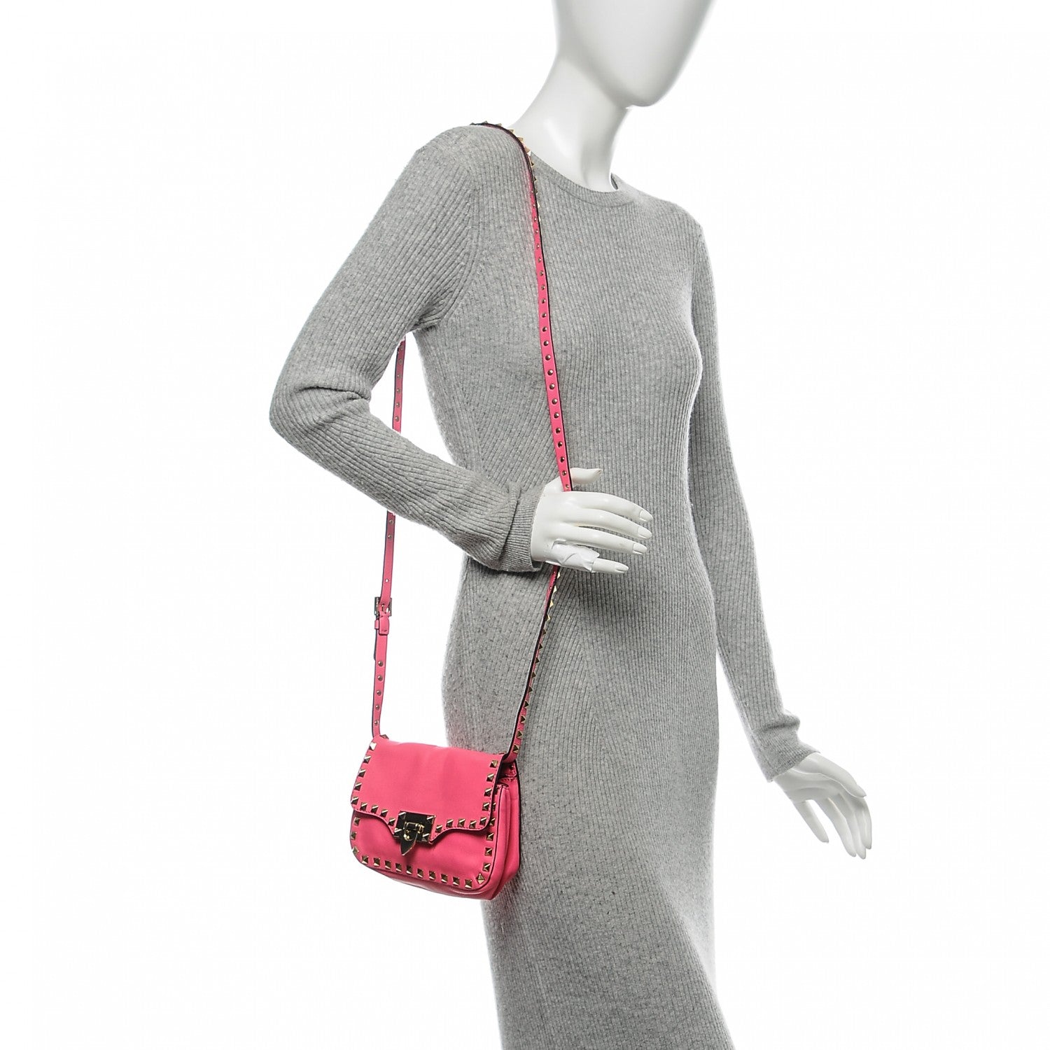 Valentino Garavani Vitello Mini Rockstud Flap Saddle Crossbody Bag Fuxia Fluo 2 of 6