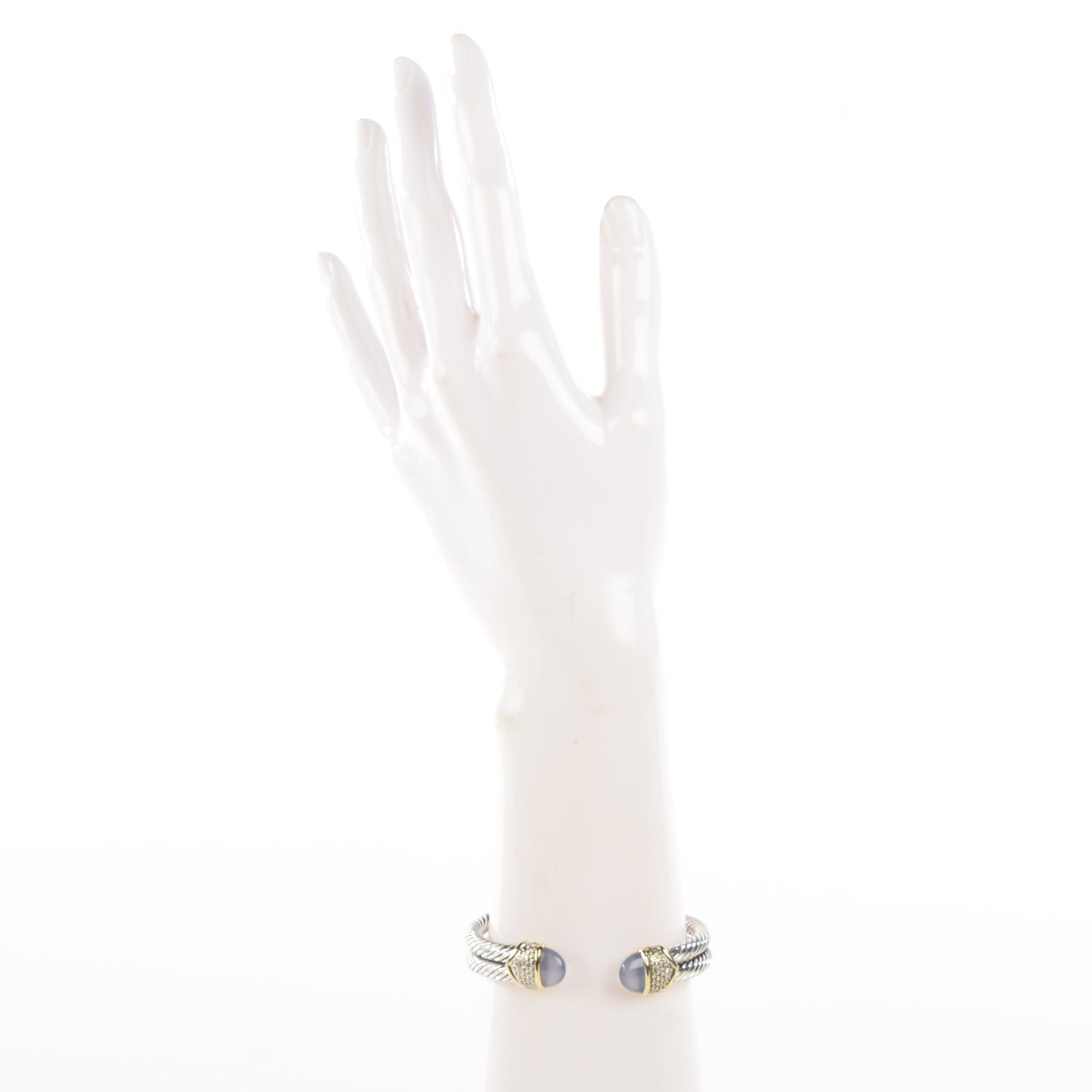 Sterling Silver 18k Gold Diamond Blue Chalcedony Double Cuff