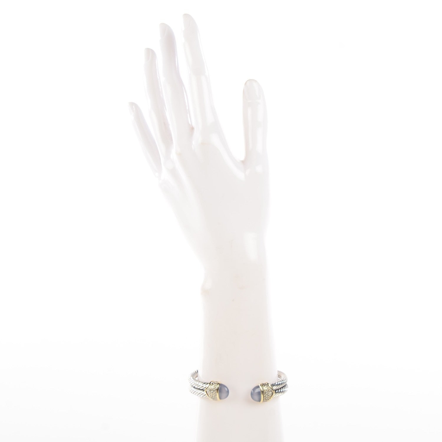 David Yurman Sterling Silver 18k Gold Diamond Blue Chalcedony Double Cuff 2 of 6