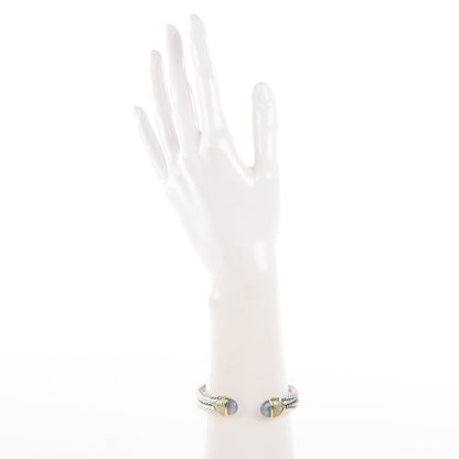 David Yurman Sterling Silver 18k Gold Diamond Blue Chalcedony Double Cuff 2 of 6