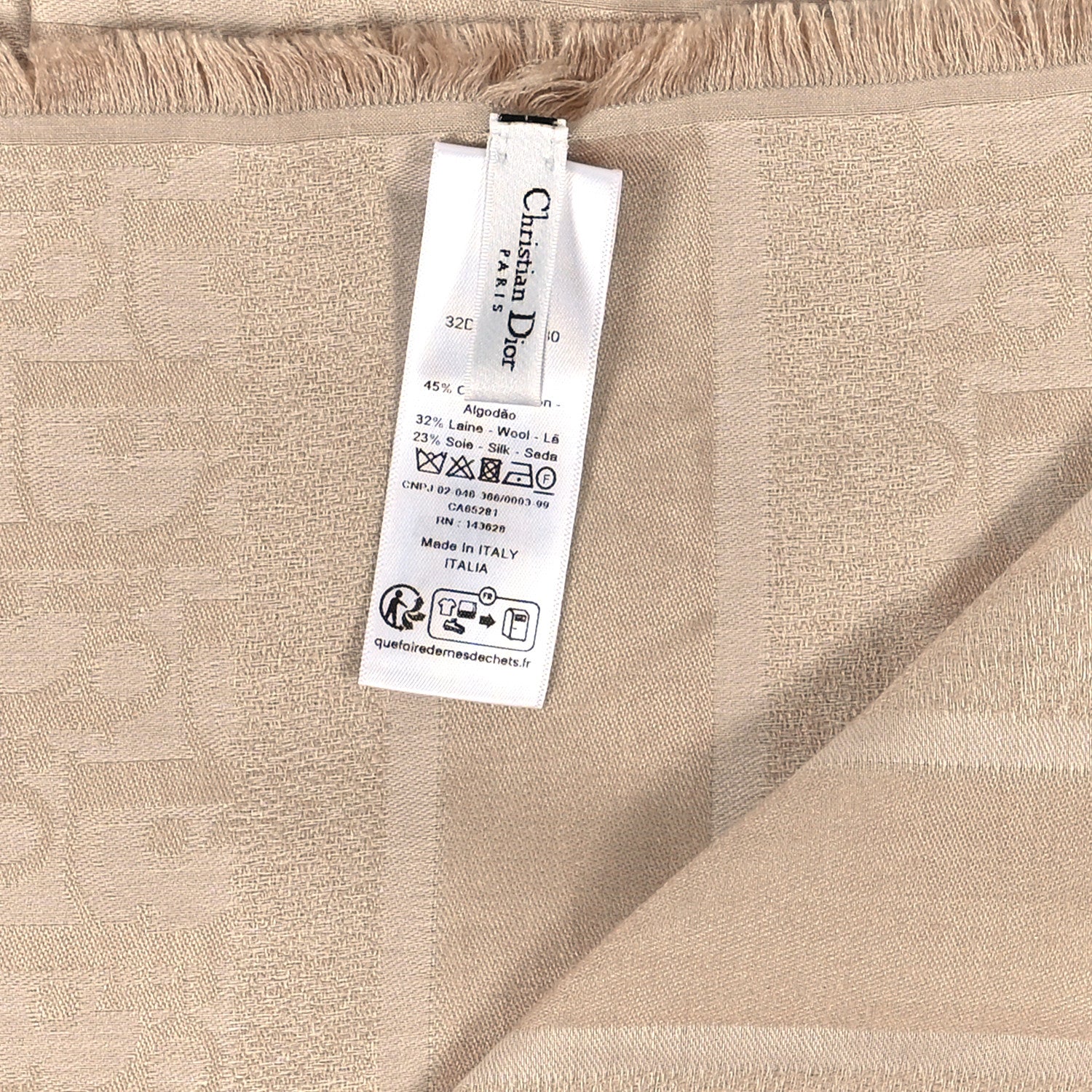 Christian Dior Cashmere Oblique Fringed Scarf Biege 3 of 3