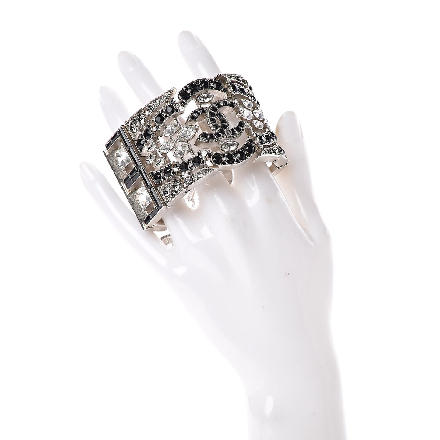 Crystal CC Wide Cuff Black Silver