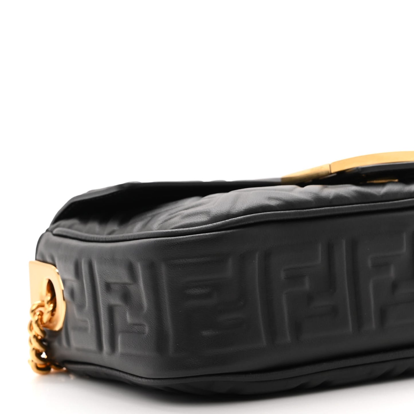 Nappa Small FF Embossed Midi Chain Baguette Black