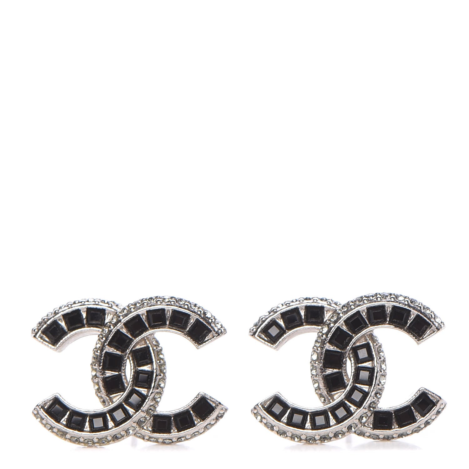Chanel Crystal Baguette CC Earrings Black 1 of 5