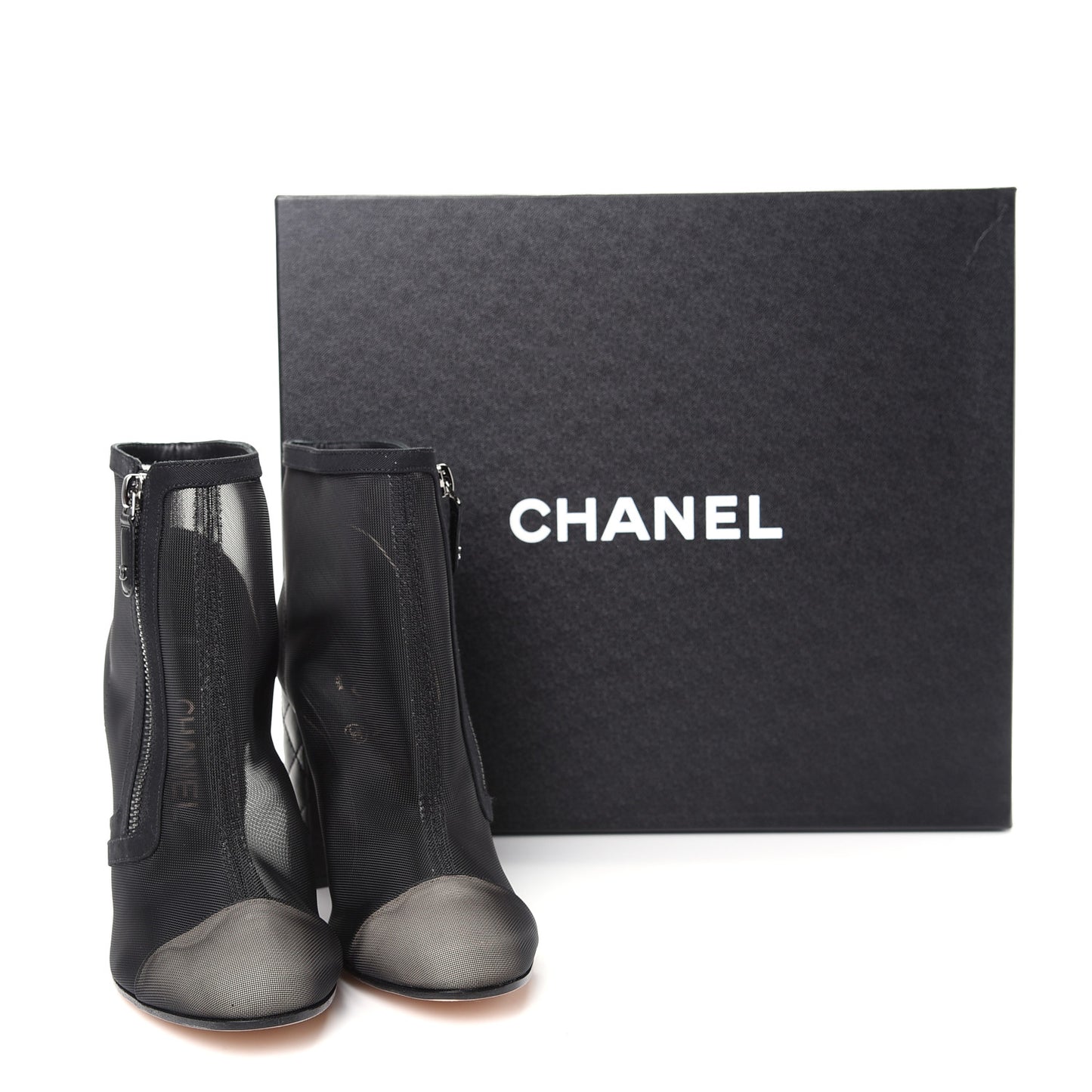 Mesh Grosgrain Cap Toe Short Boots 37.5 Beige Black