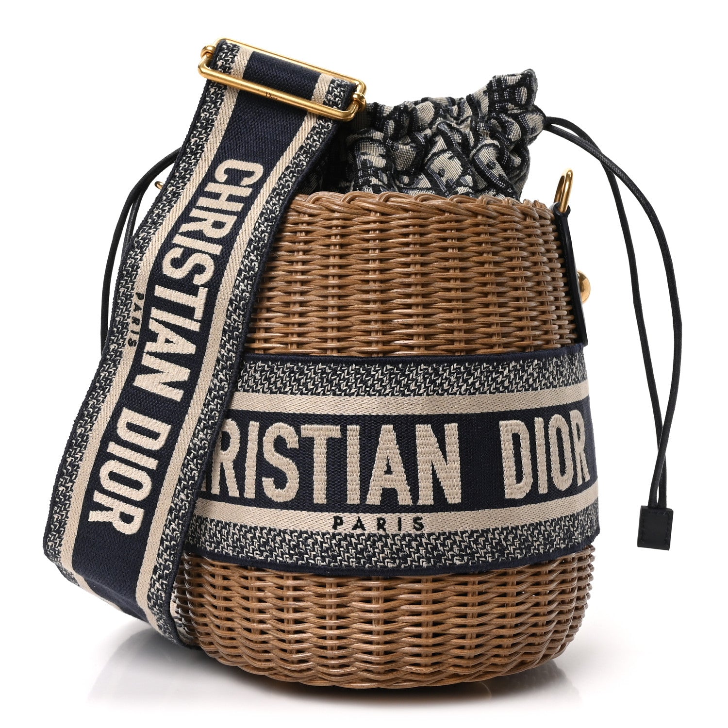 Christian Dior Wicker Oblique Drawstring Bucket Bag Blue 1 of 9