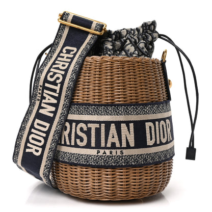 Christian Dior Wicker Oblique Drawstring Bucket Bag Blue 1 of 9