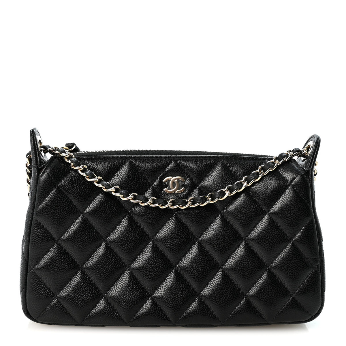 Caviar Quilted Purse With Chain Black