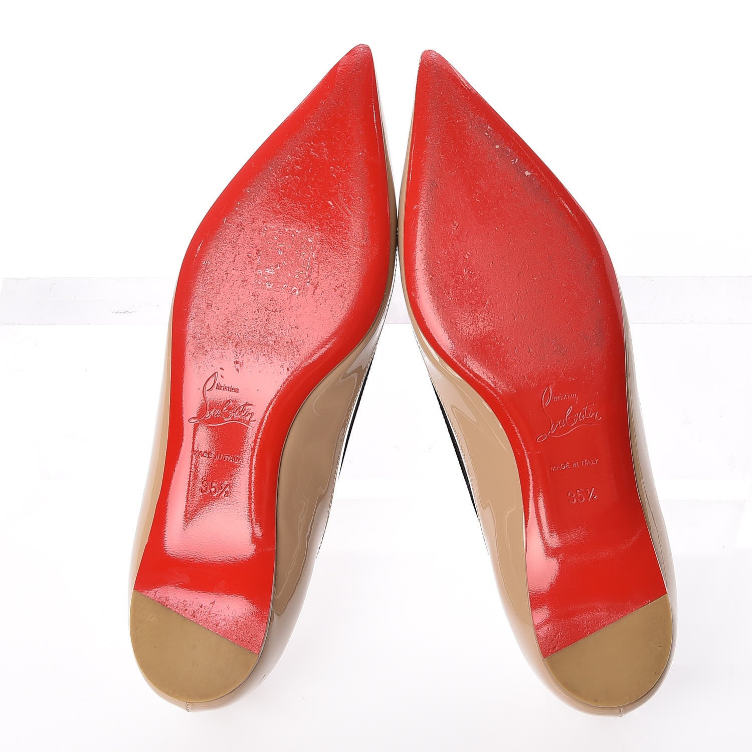 Christian Louboutin Patent PVC Paulina Flats 35.5 Beige Black 7 of 9