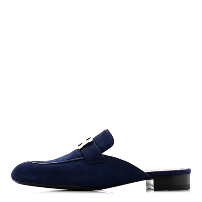 Hermes Suede Goatskin Trocadero Mule 38.5 Bleu Diplomatique 1 of 11