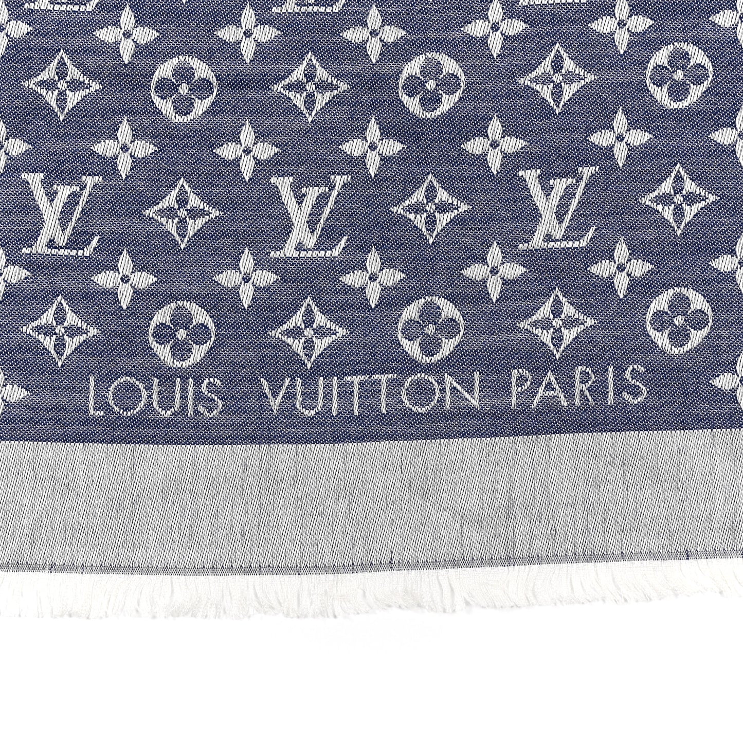Silk Wool Monogram Denim Shawl Blue