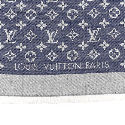 Louis Vuitton Silk Wool Monogram Denim Shawl Blue 2 of 6