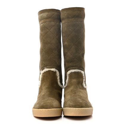 Chanel Suede Shearling Boots 36.5 Khaki 2 of 8