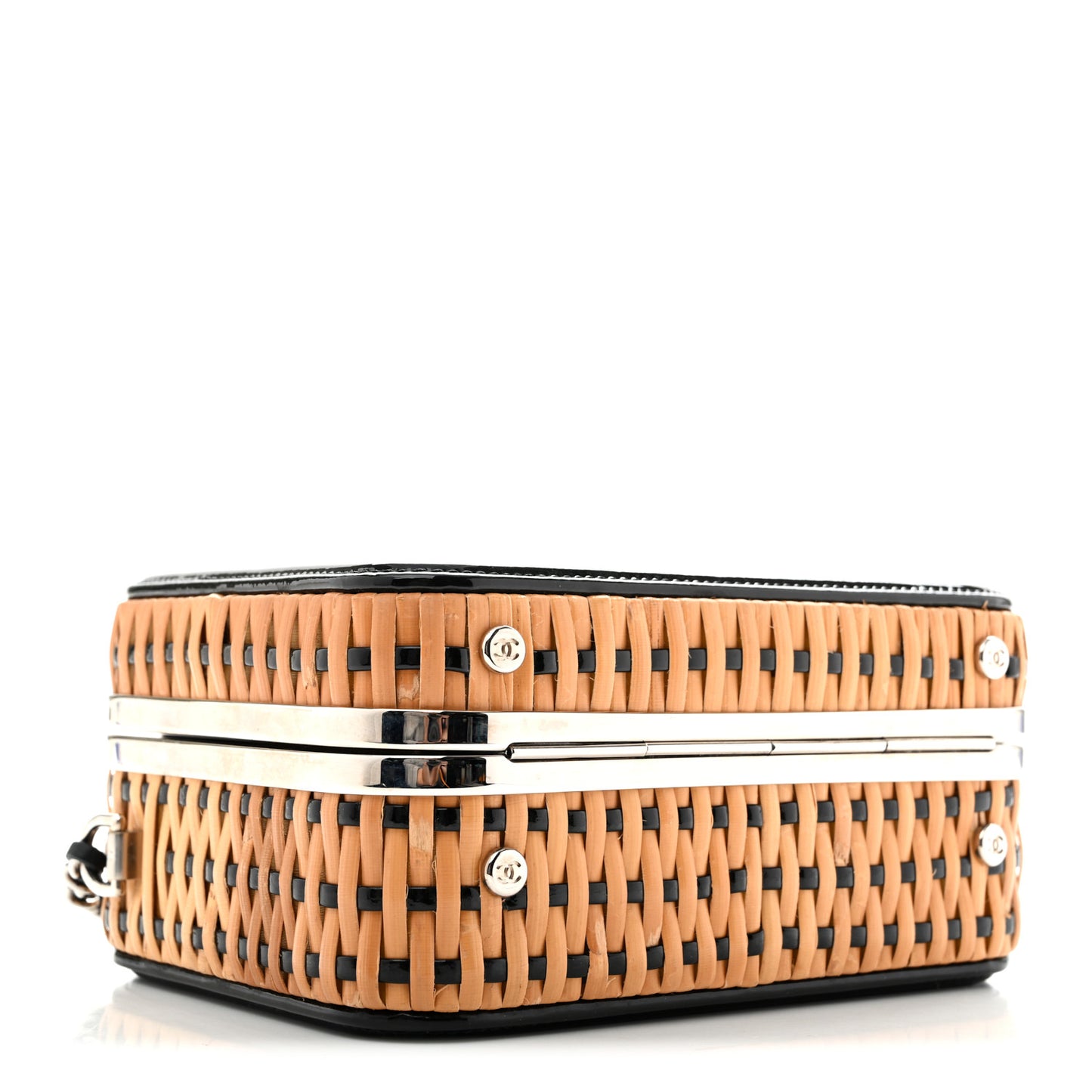 Raffia Patent Small CC Filigree Vanity Case Black
