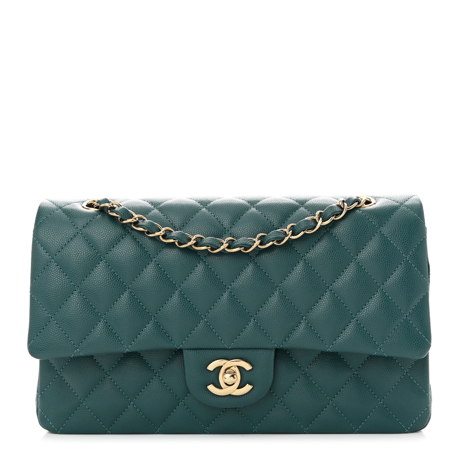 Chanel Caviar Quilted Medium Double Flap Dark Green 1 of 10