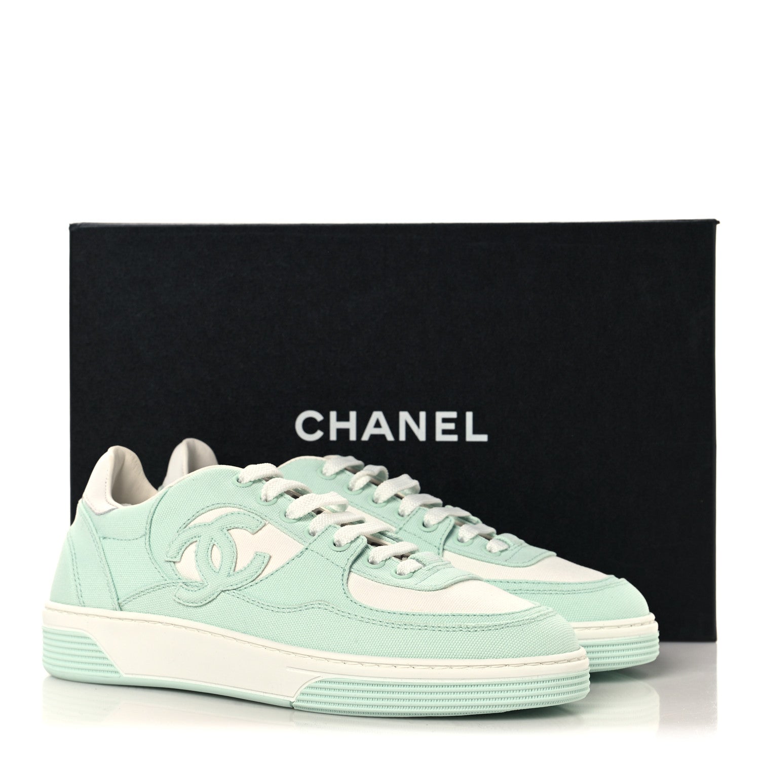 Chanel Cotton Sneakers 38.5 Light Turquoise White 9 of 9