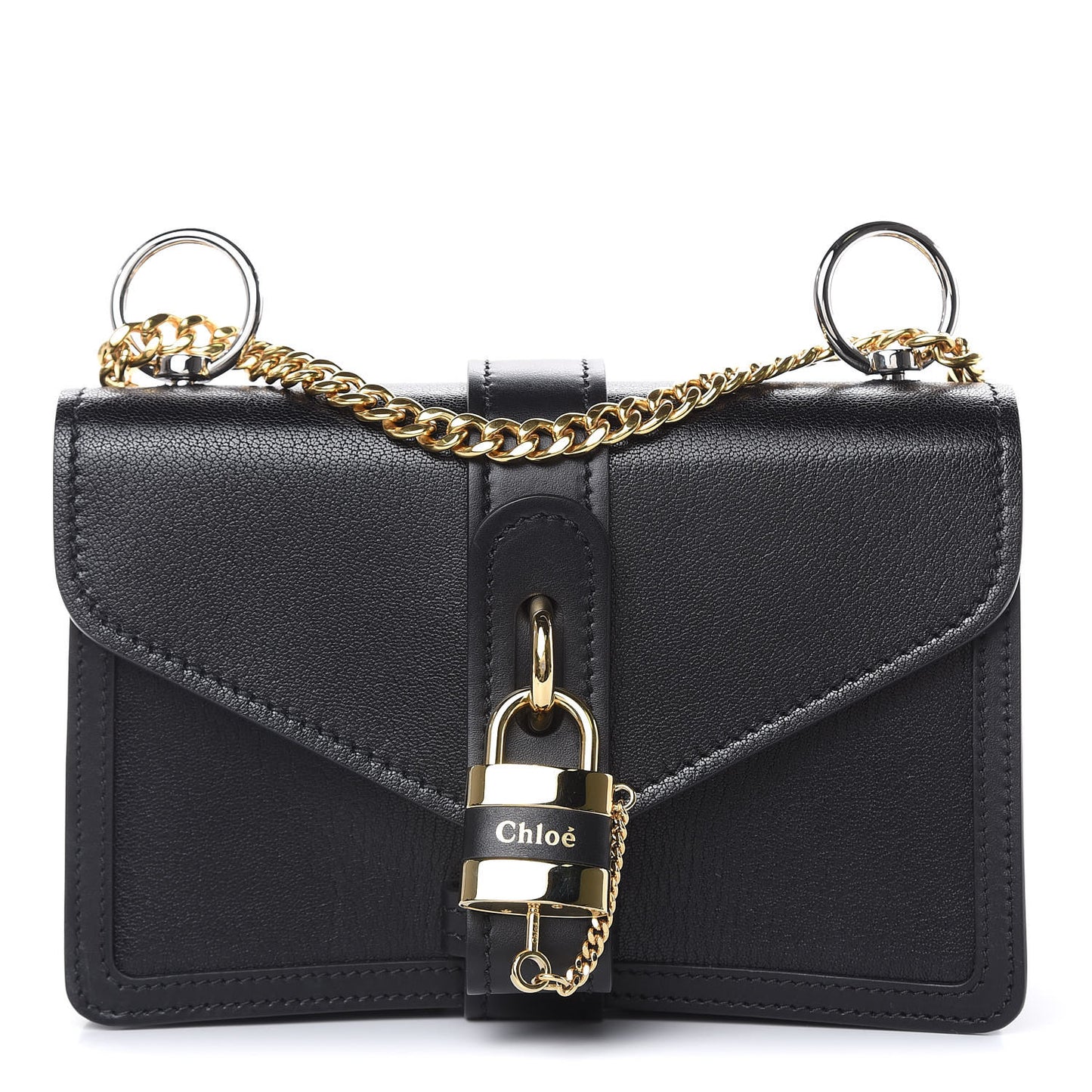 Shiny Goatskin Calfskin Aby Chain Shoulder Bag Black