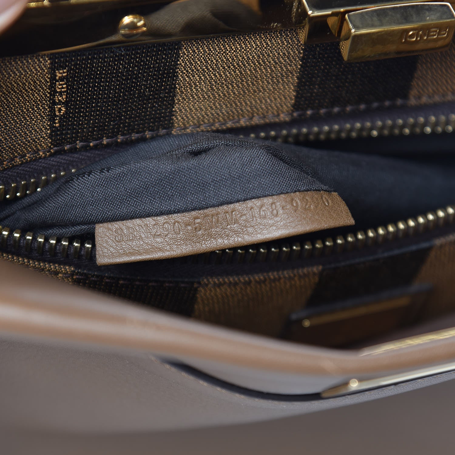 Fendi Vitello Seta Fabric Jacquard Pequin Medium Peekaboo Iconic Satchel Foresta Tobacco 8 of 14