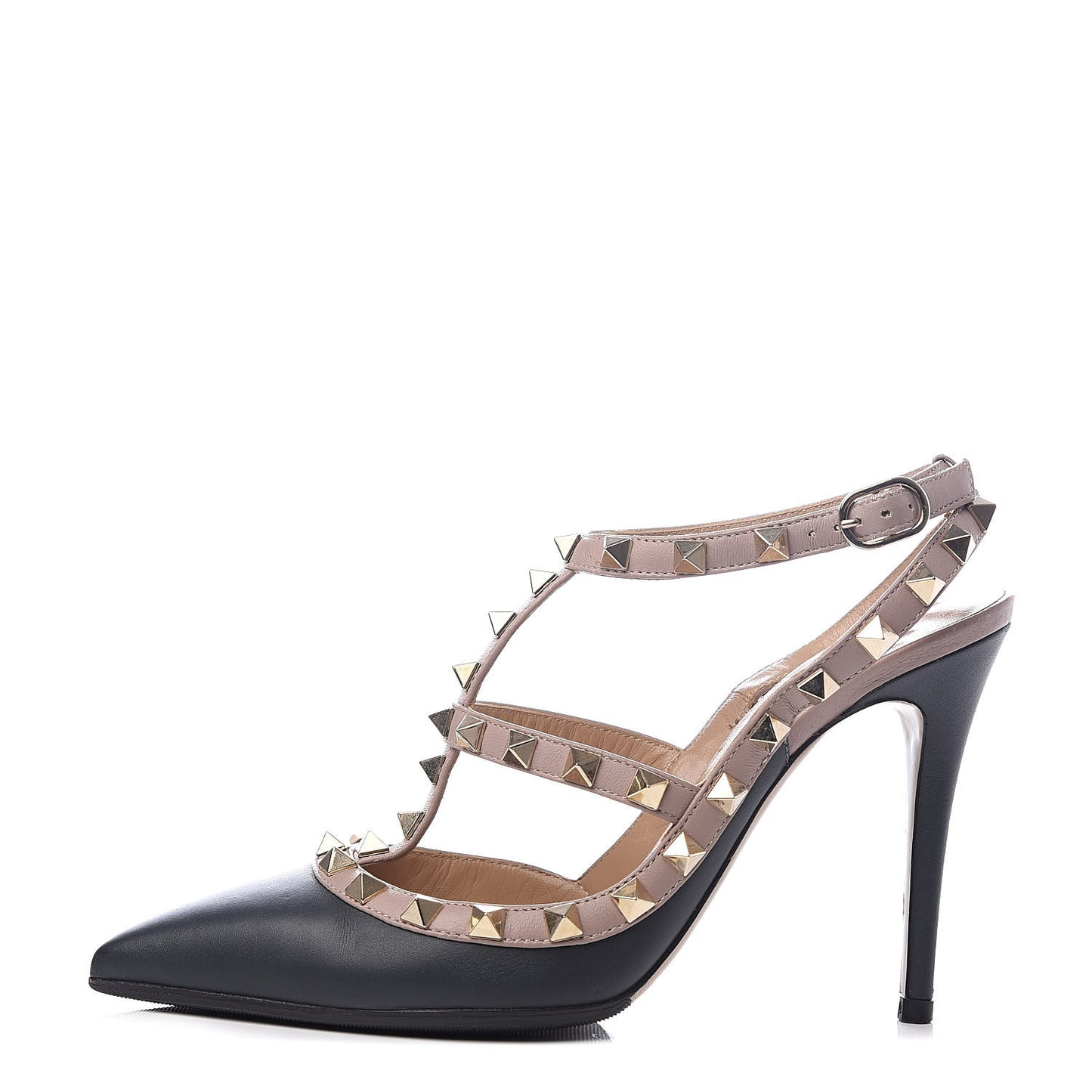 Nappa Rockstud Ankle Strap Pumps 36 Black Poudre
