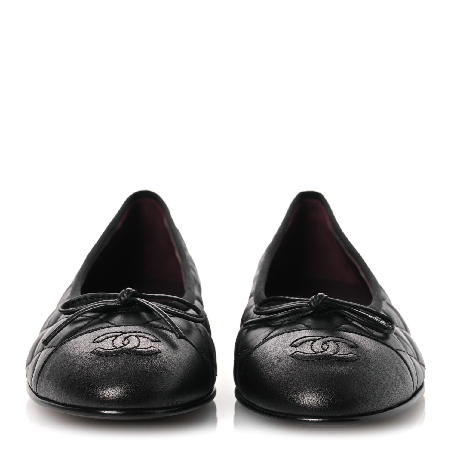 Chanel Aged Calfskin Quilted CC Cap Toe Ballerina Flats 38.5 Black 3 of 13