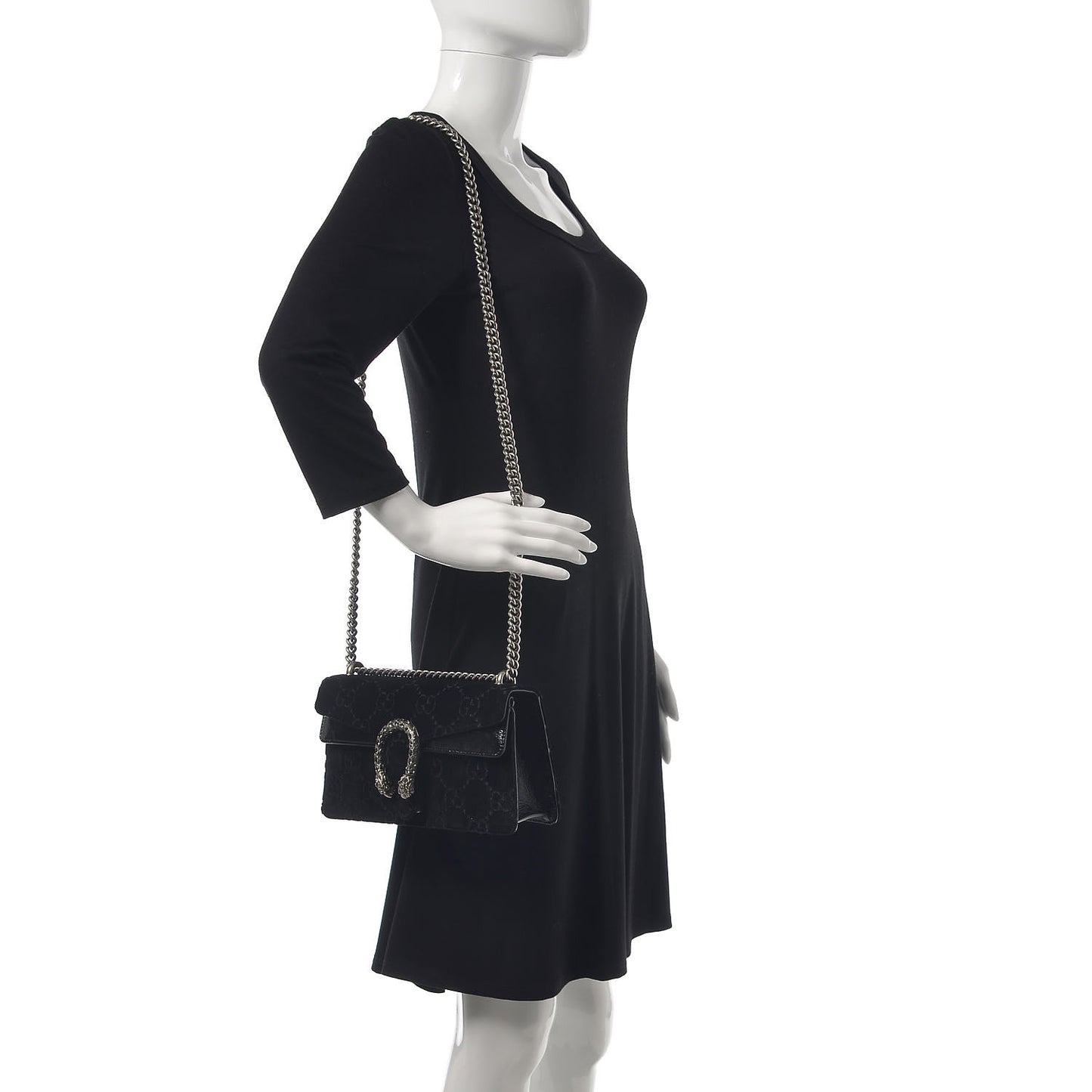 Velvet Skipper Crystal GG Monogram Small Dionysus Shoulder Bag Black Black Diamond