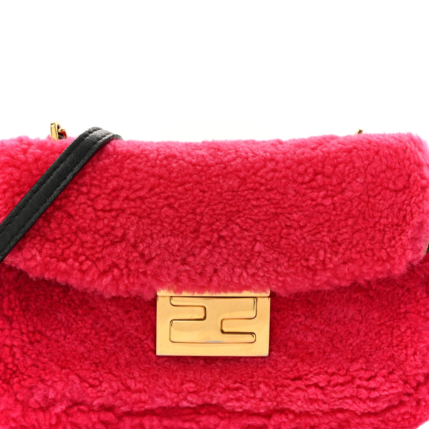 Fendi Shearling Nappa Mini Be Baguette Shoulder Bag Fuxia Black 10 of 25