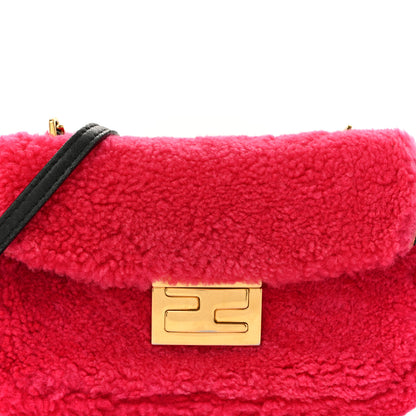 Fendi Shearling Nappa Mini Be Baguette Shoulder Bag Fuxia Black 10 of 25